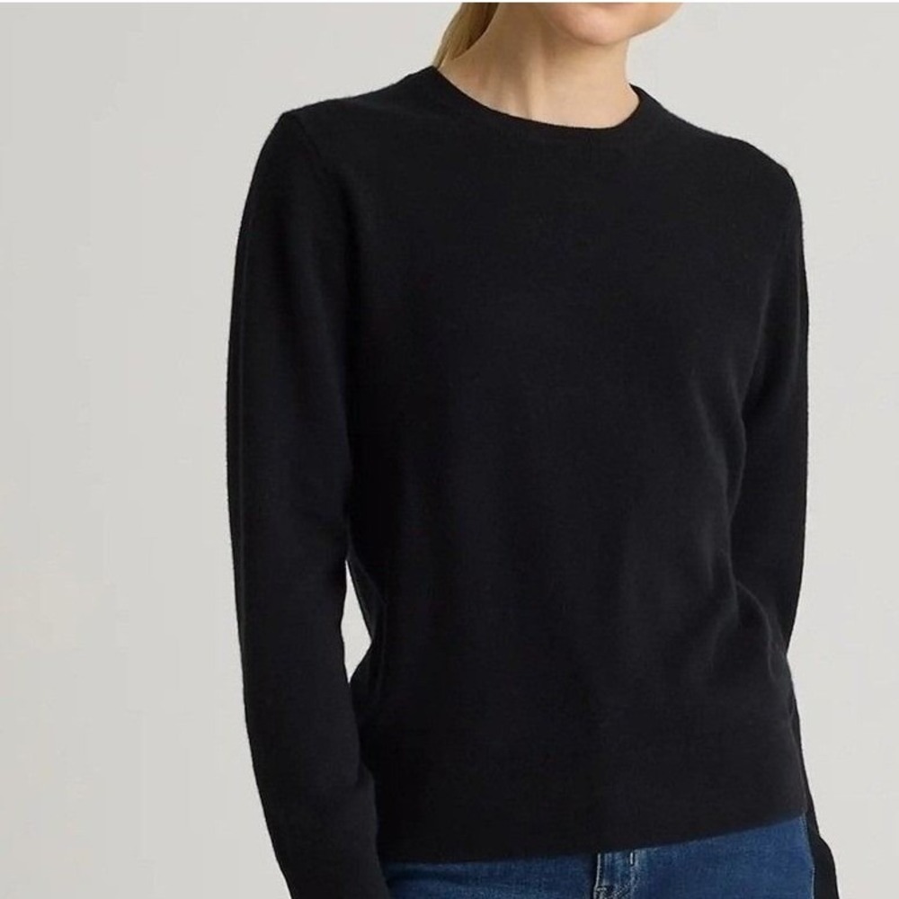 Quince Womens L NWOT Mongolian Cashmere Crewneck Sweater Black Quiet Luxury Crop